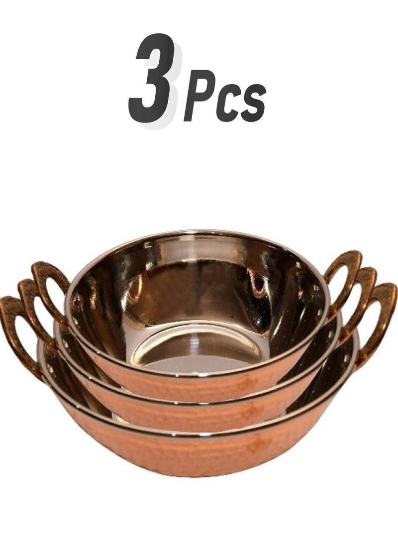 Royal Hammered Copper Kadhai Pan 3 Pieces Sizes  20 cm 18 cm 16 cm - Image 1