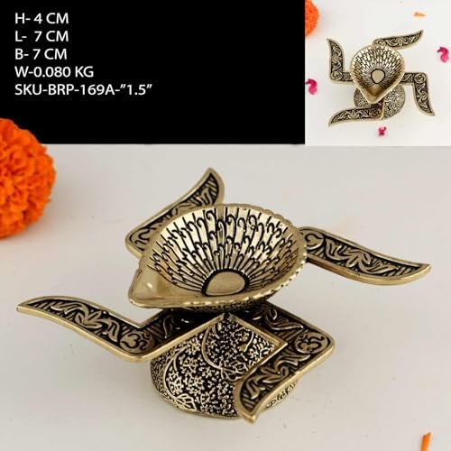 INDICAST Religious Brass Diya for Puja | 1.5" Swastik Design Arti Deepak Deepam Oil Lamp for Worship and Festivities | Perfect for Pooja Rituals (Weight - 80gm) - Image 2