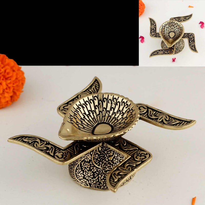 INDICAST Religious Brass Diya for Puja | 1.5" Swastik Design Arti Deepak Deepam Oil Lamp for Worship and Festivities | Perfect for Pooja Rituals (Weight - 80gm) - Image 4