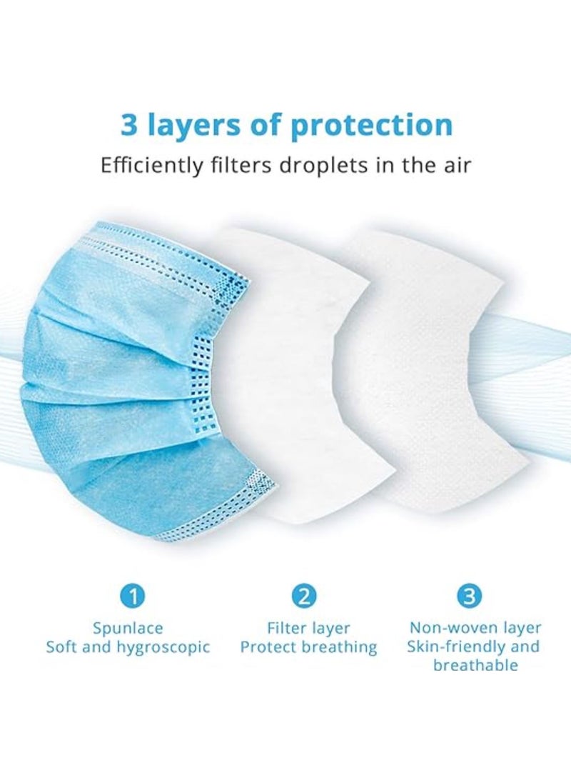 Kinmed - 50-Piece Disposable Medical 3-Layer High Quality Earloop Face Masks Set - Blue - Image 1