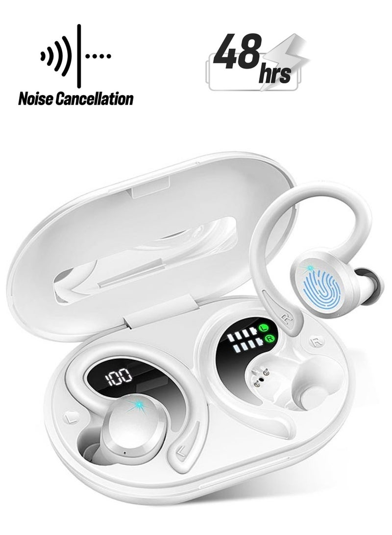 آيجو 2024 سماعات رأس لاسلكية جديدة تعمل باللمس للتحكم في وضع اللمس، مدة تشغيل 48 ساعة وصوت ستيريو هاي فاي مع ميكروفون، شاشة LED لعرض مستوى الصوت، سماعات رأس فوق الأذن مقاومة للماء - أبيض - Image 1