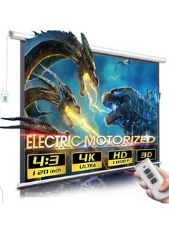 FlashHawk 120 Inch 4:3  Wall Mount Electric Projector Screen - Motorized Projection Curtain with Remote Control For Business/School/Office/Meeting  - Image 1