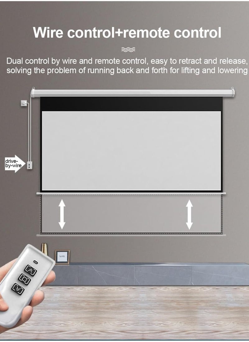 FlashHawk - 120 Inch 4:3  Wall Mount Electric Projector Screen - Motorized Projection Curtain with Remote Control For Business/School/Office/Meeting - Image 1