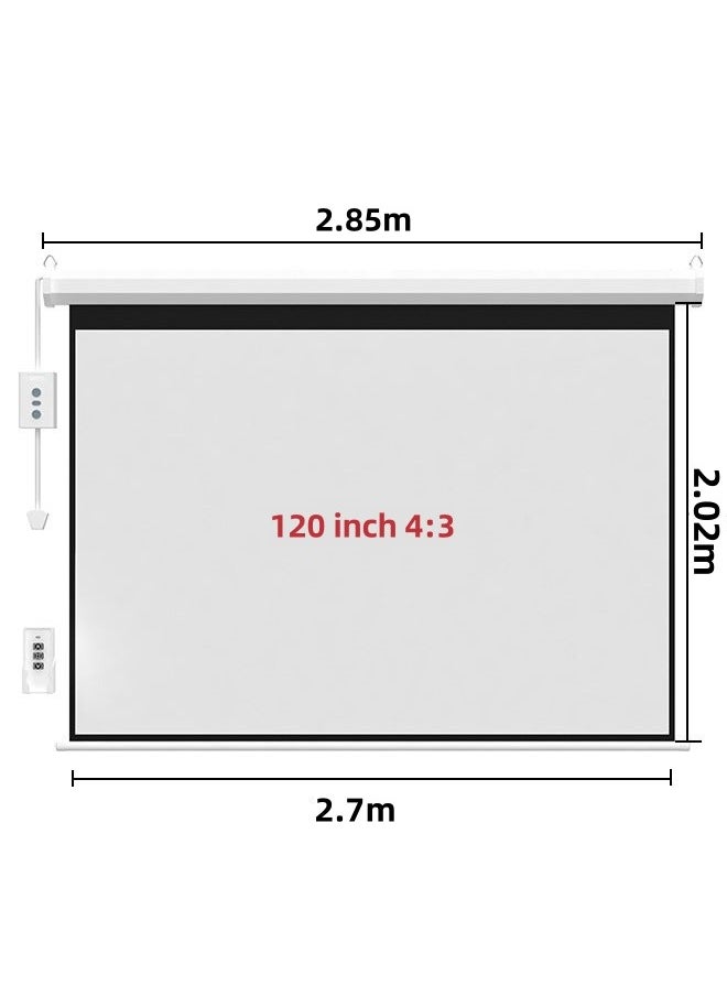 FlashHawk - 120 Inch 4:3  Wall Mount Electric Projector Screen - Motorized Projection Curtain with Remote Control For Business/School/Office/Meeting - Image 1