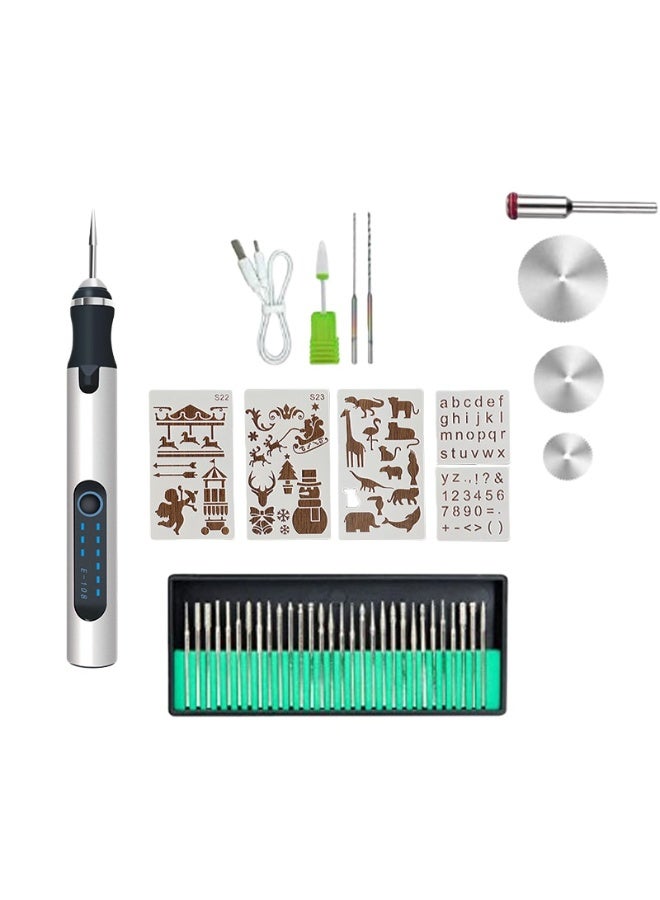 NANAO Electric Engraving Pen with 37 Bits, USB Rechargeable Cordless Engraving Machine, Portable DIY Rotary Engraver for Jewelry Wood Glass Stone Carving (Silver) - Image 1