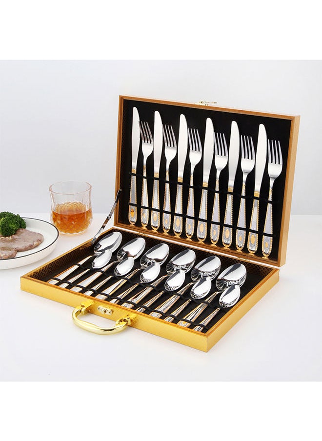 24-Piece Stainless Steel Cutlery Spoon,Fork And Knife Set Silver/Gold - pzsku/ZEFA7000D6DAA9B30B899Z/45/_/1687335619/068ea2d9-18f7-4801-89ee-88f41ea9098c