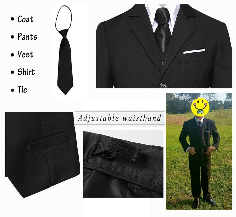 Yavakoor Boys Suits Slim Fit Suit for Kids Formal Outfit 5 Piece Coat Pants Shirt Set Dresswear for Boy Black Size 8 - Image 5