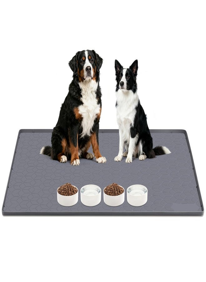 Lanstics Dog Food Mat, 34" x 22" Large Silicone Mat Dog Feeding Mat with Raised Edge Non-Slip Pet Feeding Mat for Food and Water Bowl, Easy to Clean, Floor Protection (Gray) - Image 1