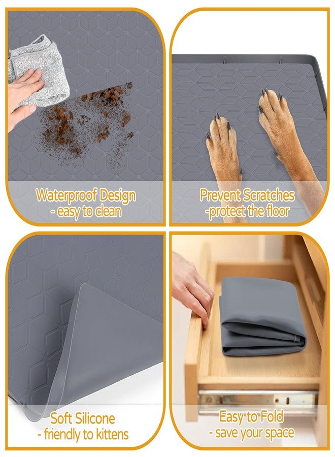 Lanstics Dog Food Mat, 34" x 22" Large Silicone Mat Dog Feeding Mat with Raised Edge Non-Slip Pet Feeding Mat for Food and Water Bowl, Easy to Clean, Floor Protection (Gray) - Image 3