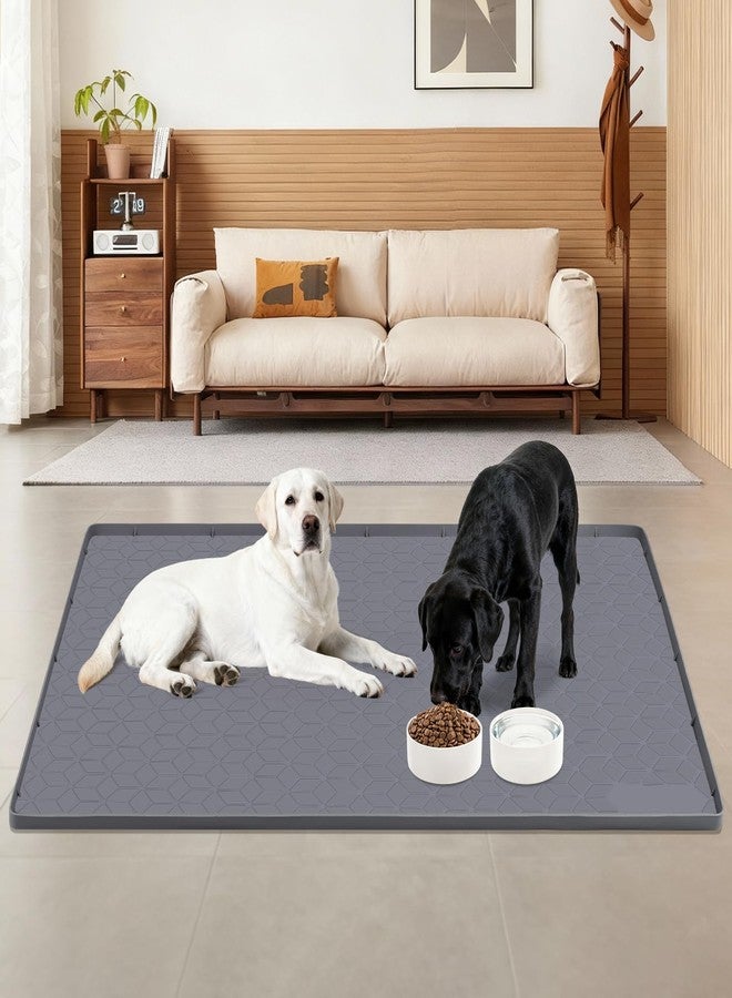 Lanstics Dog Food Mat, 34" x 22" Large Silicone Mat Dog Feeding Mat with Raised Edge Non-Slip Pet Feeding Mat for Food and Water Bowl, Easy to Clean, Floor Protection (Gray) - Image 4