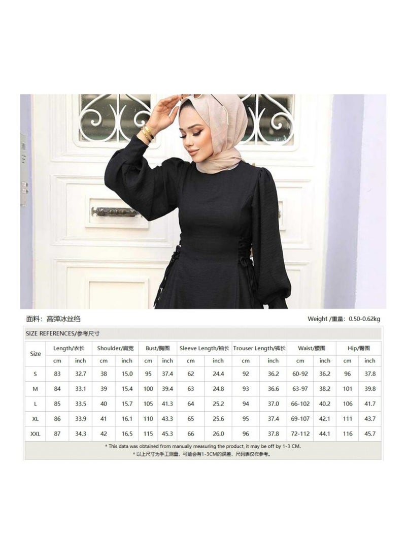 طقم نسائي مسلم كاجوال محتشم بأكمام فانوس وبلوزة برباط جانبي وبنطال - Image 4