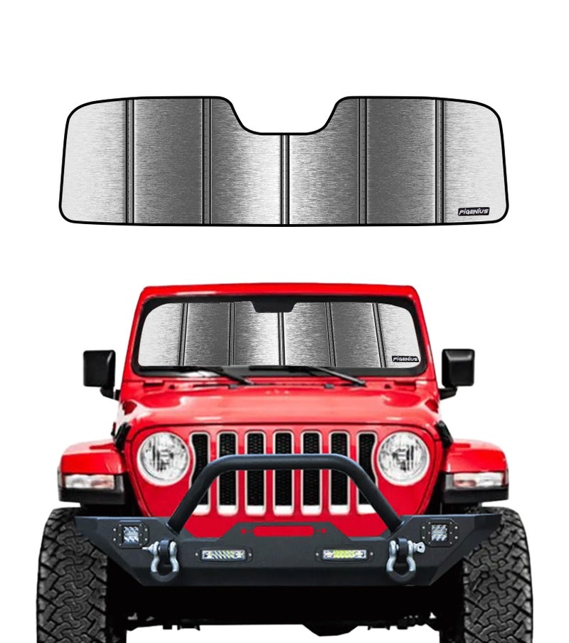 Pigenius Windshield Sunshade for Jeep Wrangler JL 20182025 Gladiator 20202025 Front Window Shade Metallic