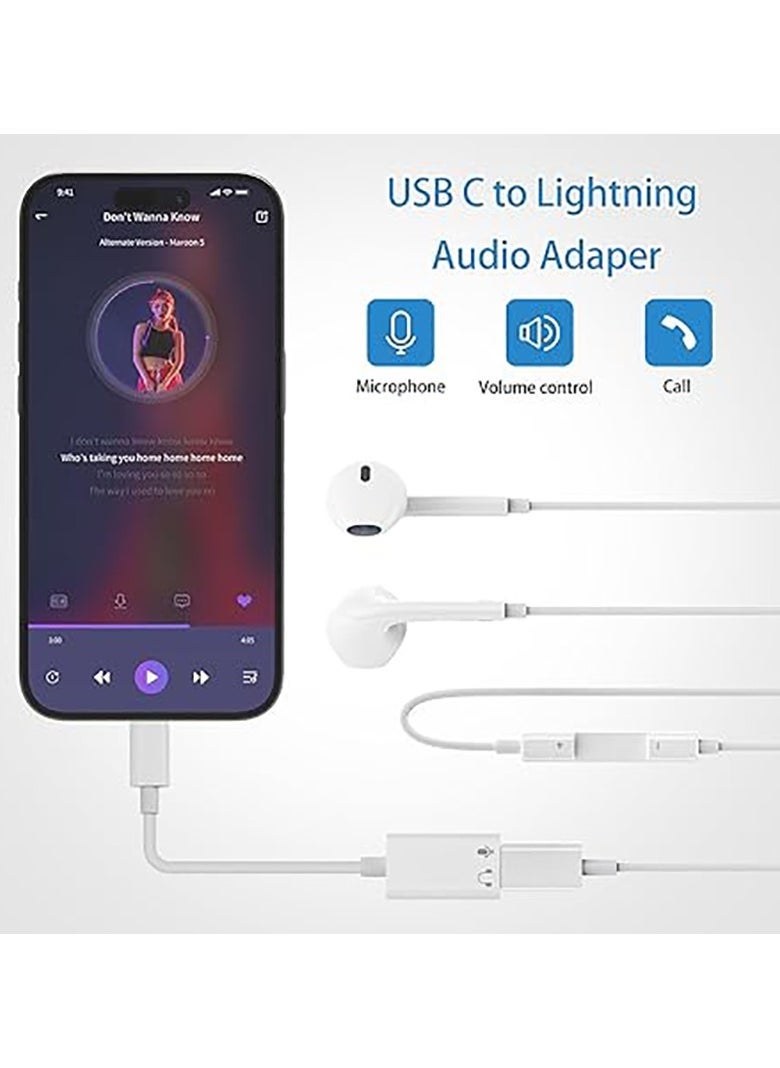 Generic - USB C to Lightning headphone audio adapter for iPhone 15 Plus/Pro Max,Type C Revolution female Lightning headphone Converter (supports voice) for iPad Air Mini MacBook, does not support charging dat - Image 1