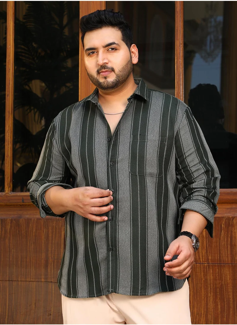 انستافاب بلس Instafab Plus Men's Sacramento Green Multitrack-Striped Shirt For Casual Wear | Spread Collar | Long Sleeves | Button Closure | Plus Size Shirt Crafted With Comfort Fit For Everyday Wear