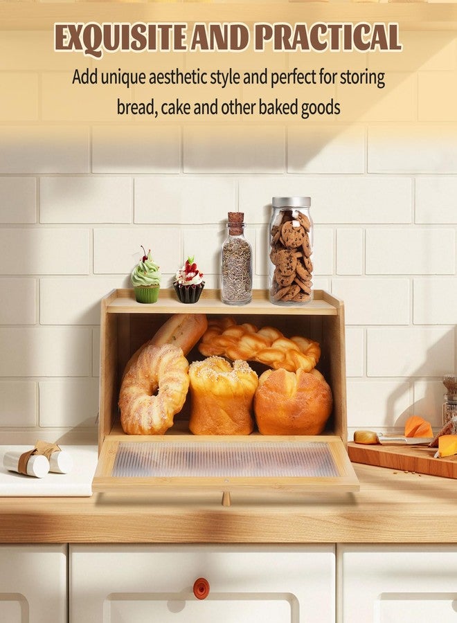CUGBO Bamboo Breadbox for Kitchen Countertop, Farmhouse Large Capacity Bread Container Storage Bin with Striped Window Door Panel, Vintage Bread Holder for Bagels, Muffins, Cupcakes & Cookies (Natural) - Image 4