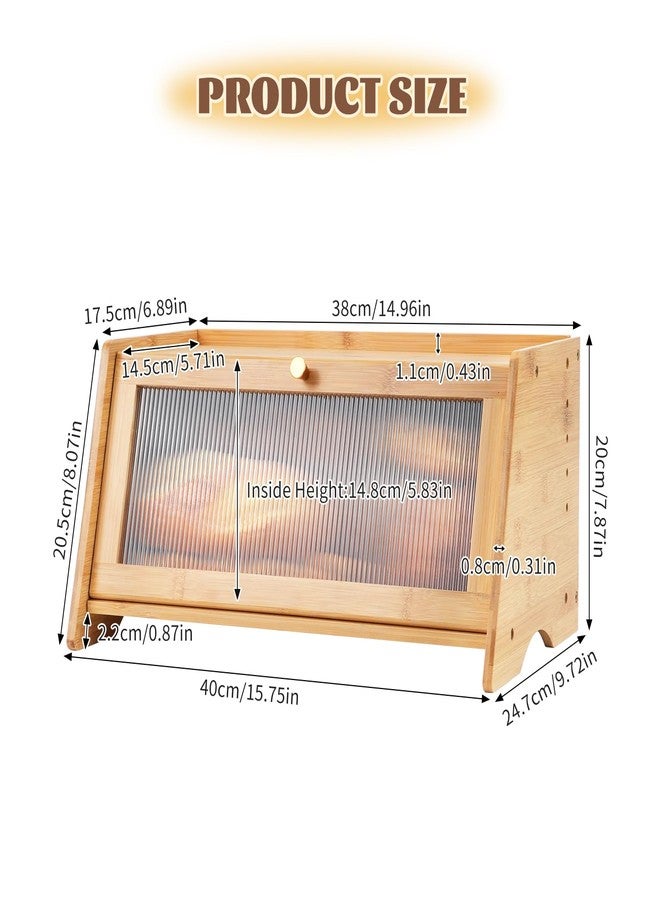 CUGBO Bamboo Breadbox for Kitchen Countertop, Farmhouse Large Capacity Bread Container Storage Bin with Striped Window Door Panel, Vintage Bread Holder for Bagels, Muffins, Cupcakes & Cookies (Natural) - Image 2