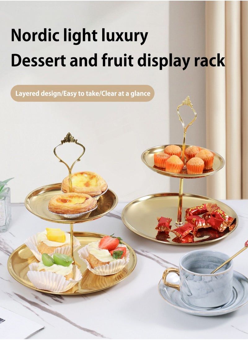 LOOPITYS Cupcake Display Stands 2 Tier Serving Tray Platters Stainless Steel Gold Metal Tiered Cupcake Stand Cup Cake Tower Dessert Holder for Birthday Party Wedding Cakes Dessert Cookie Candy (Set1 golden)  - Image 2
