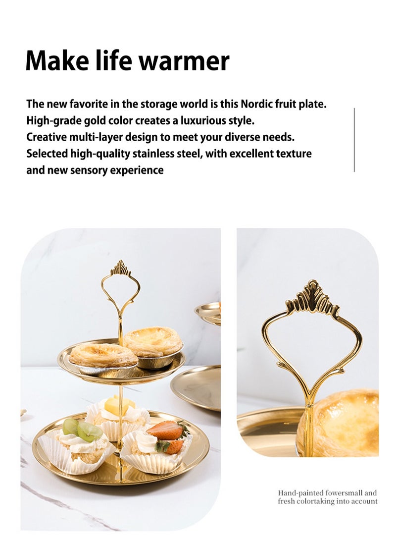 LOOPITYS Cupcake Display Stands 2 Tier Serving Tray Platters Stainless Steel Gold Metal Tiered Cupcake Stand Cup Cake Tower Dessert Holder for Birthday Party Wedding Cakes Dessert Cookie Candy (Set1 golden)  - Image 3