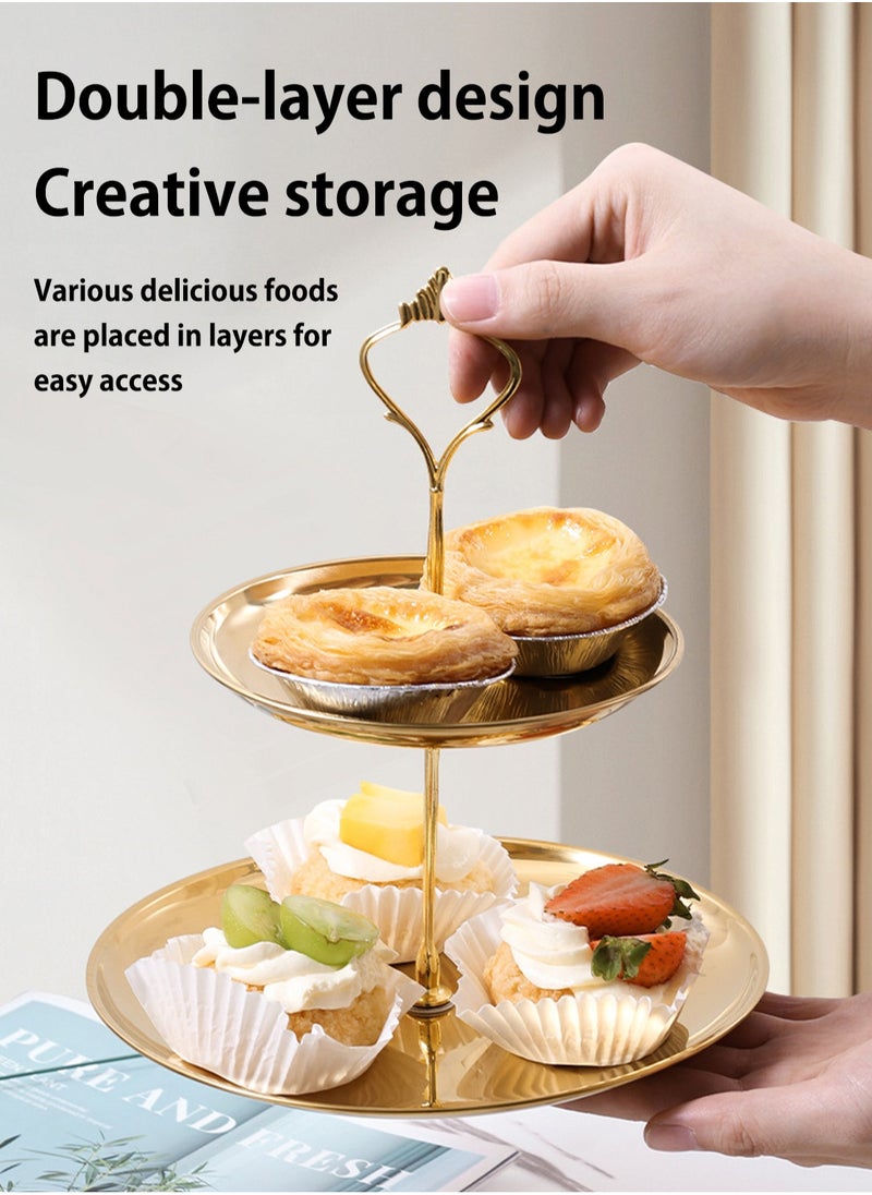 LOOPITYS Cupcake Display Stands 2 Tier Serving Tray Platters Stainless Steel Gold Metal Tiered Cupcake Stand Cup Cake Tower Dessert Holder for Birthday Party Wedding Cakes Dessert Cookie Candy (Set1 golden)  - Image 4