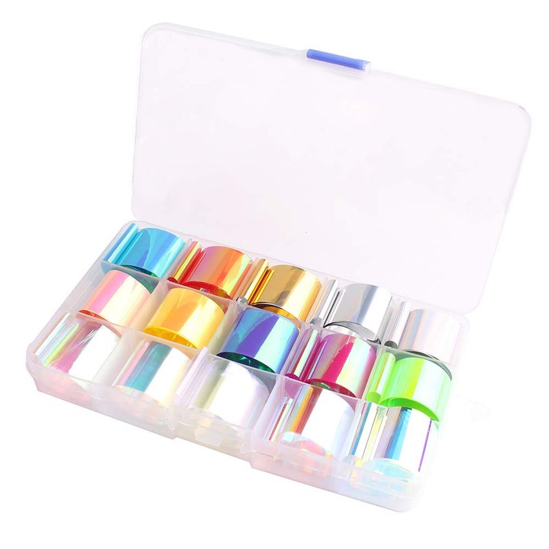 WOKOTO WOKOTO 15 Rolls Glass Foil Nail Art Foil Stickers Tips Laser Solid Color Nail Wraps Decals Manicure Decoration 098inchs394inchs