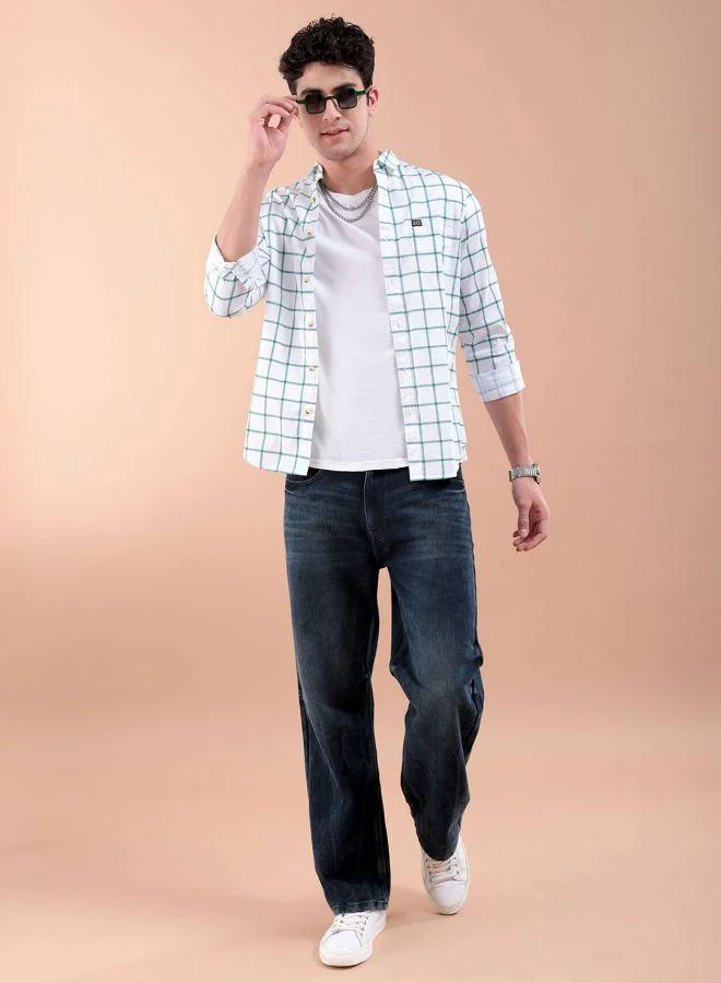 شركة المرآب الهندية Men Slim Fit Checkered Full Sleeves Spread Collar Casual Shirt