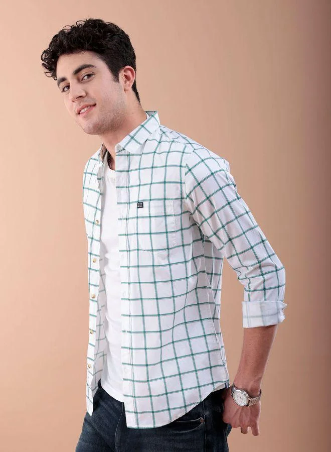 شركة المرآب الهندية Men Slim Fit Checkered Full Sleeves Spread Collar Casual Shirt