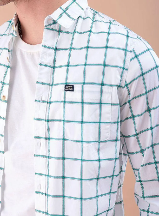 شركة المرآب الهندية Men Slim Fit Checkered Full Sleeves Spread Collar Casual Shirt
