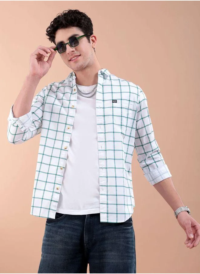 The Indian Garage Co Men Slim Fit Checkered Full Sleeves Spread Collar Casual Shirt