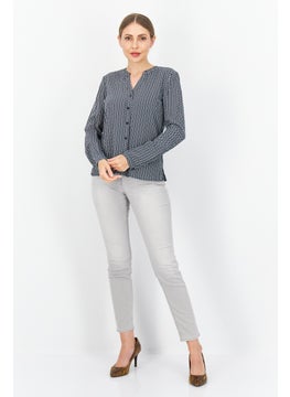 Zero Women Split Neck Long Sleeve Allover Print Blouse, Black  - Image 2
