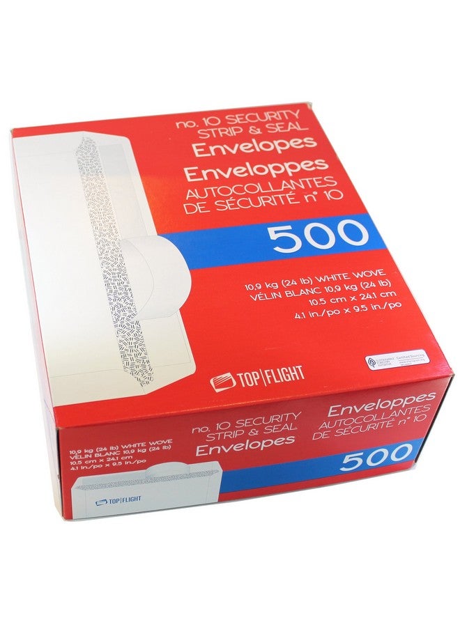 Top Flight Top Flight PSTF10NWT #10 Envelopes, Strip & Seal, Security Tinted, White Paper, 24 lb, 500 Count
