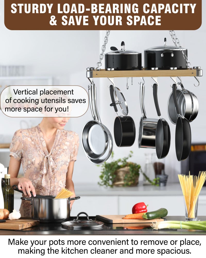 Cooks Standard رف أواني خشبي معلق من كوكستاندرد مع شبكة معدنية، نوع الرف المعلق ذو المسارات المتحركة مع خطافات من الألمنيوم المصبوب الصلب للأواني الثقيلة، 24 × 18 بوصة - Image 4