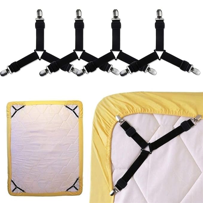 VEDHAK Bed Sheet Holders Straps Fasteners - 4 Pcs Triangle Sheet Fasteners Fitted Sheet Corner Holder Elastic Adjustable Band Sheet Holders Clip Suspenders Grippers(Black) - Image 4