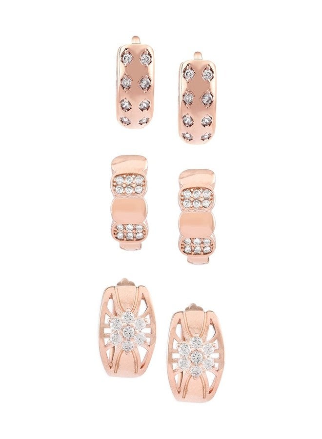 Zaveri Pearls Set of 3 Rose Gold Contemporary Hoop Earrings For Women-ZPFK12832 - Image 1