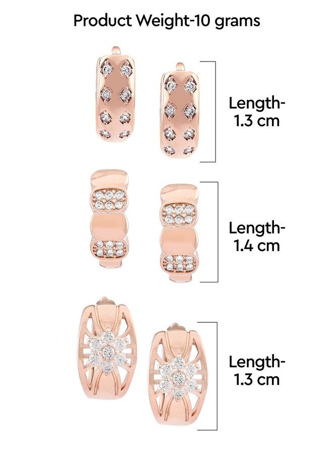 Zaveri Pearls Set of 3 Rose Gold Contemporary Hoop Earrings For Women-ZPFK12832 - Image 5