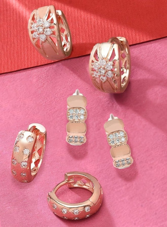 Zaveri Pearls Set of 3 Rose Gold Contemporary Hoop Earrings For Women-ZPFK12832 - Image 2