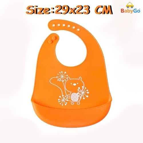 BabyGo Silicone Baby Bib for Feeding & Weaning Infants & Toddlers |Waterproof, Washable & Reusable | Adjustable Neckline, Lightweight & Foldable Bib with Deep Food Catcher Pocket |Orange (Pack of 1) - Image 3