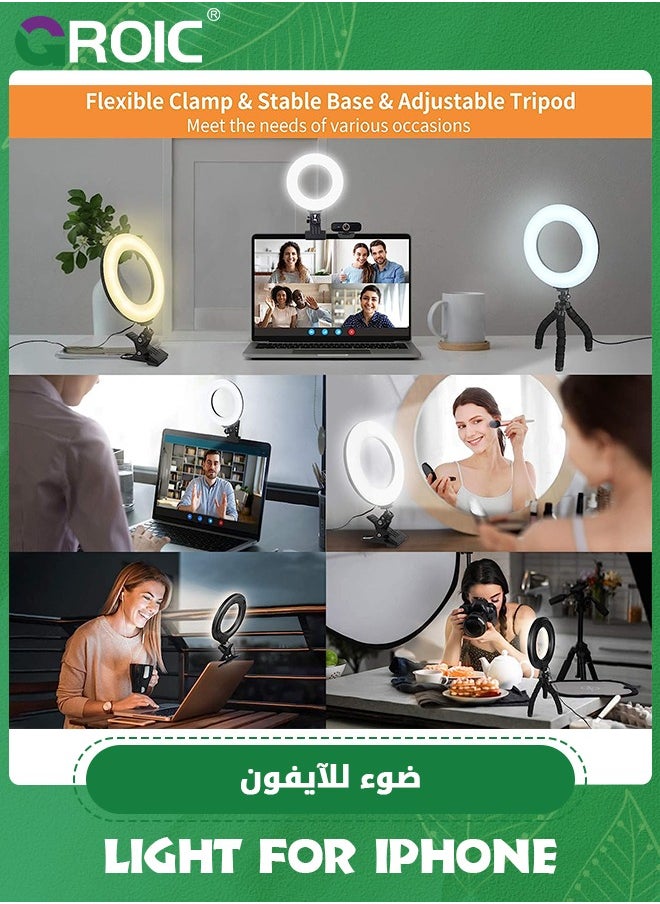 GROIC - Video Conference Lighting Kit, Ring Light Clip on Laptop Monitor with 5 Dimmable Color & 5 Brightness Level for Webcam Lighting/Zoom Lighting/Remote Working/Self Broadcasting and Live Streaming - Image 1
