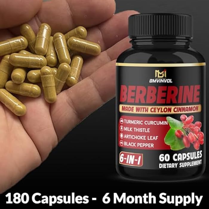BMVINVOL (3 Packs) Berberine Supplement Plus Ceylon Cinnamon, Milk Thistle, Turmeric, Artichoke Leaf, Black Peppe - 6 Month Supply - 180 Capsules Total - Image 3