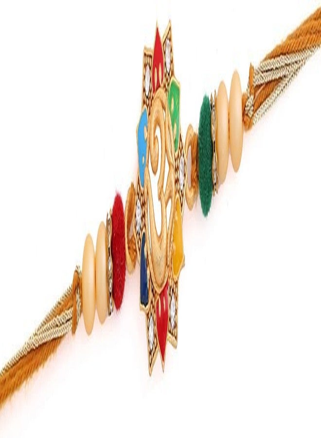 Voylla Rudraksha OM Enameled Rakhi with Roli Chaawal Pack Multicolour