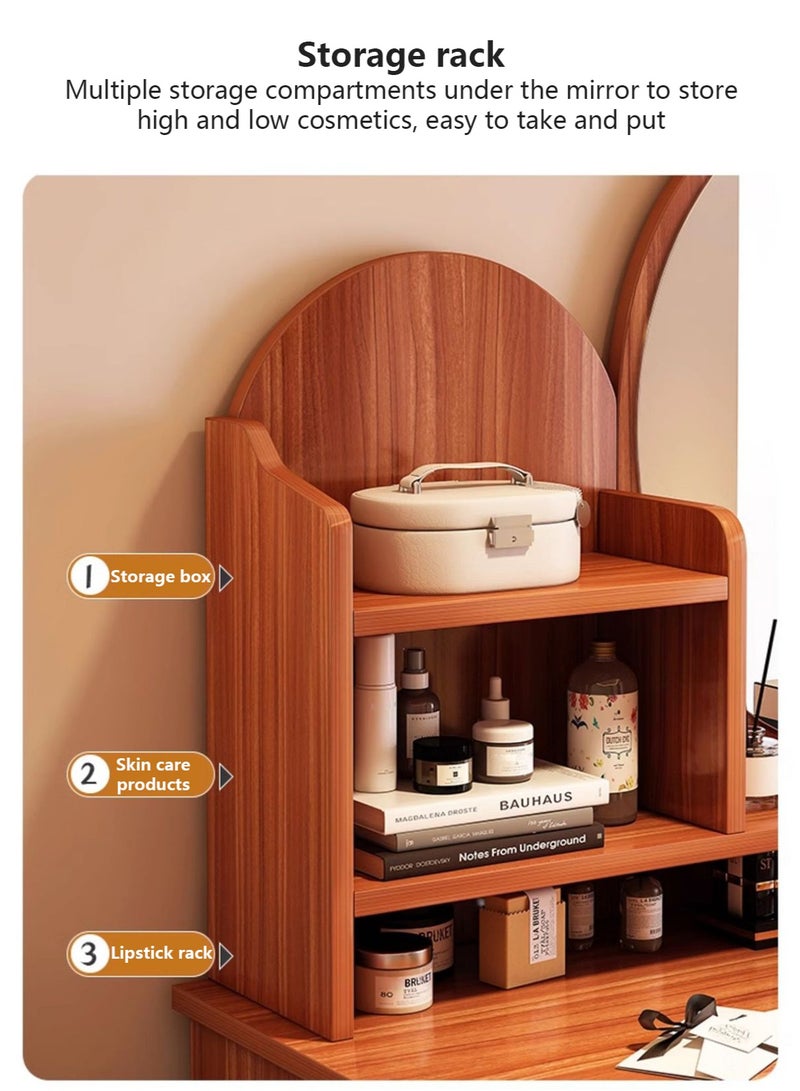 Sharpdo Light Luxury Bedroom Furniture Dressing Table, Ancient Sandalwood Dressing Table Storage Cabinet with LED Makeup Mirror and 4 Drawers for Storage  - Image 3