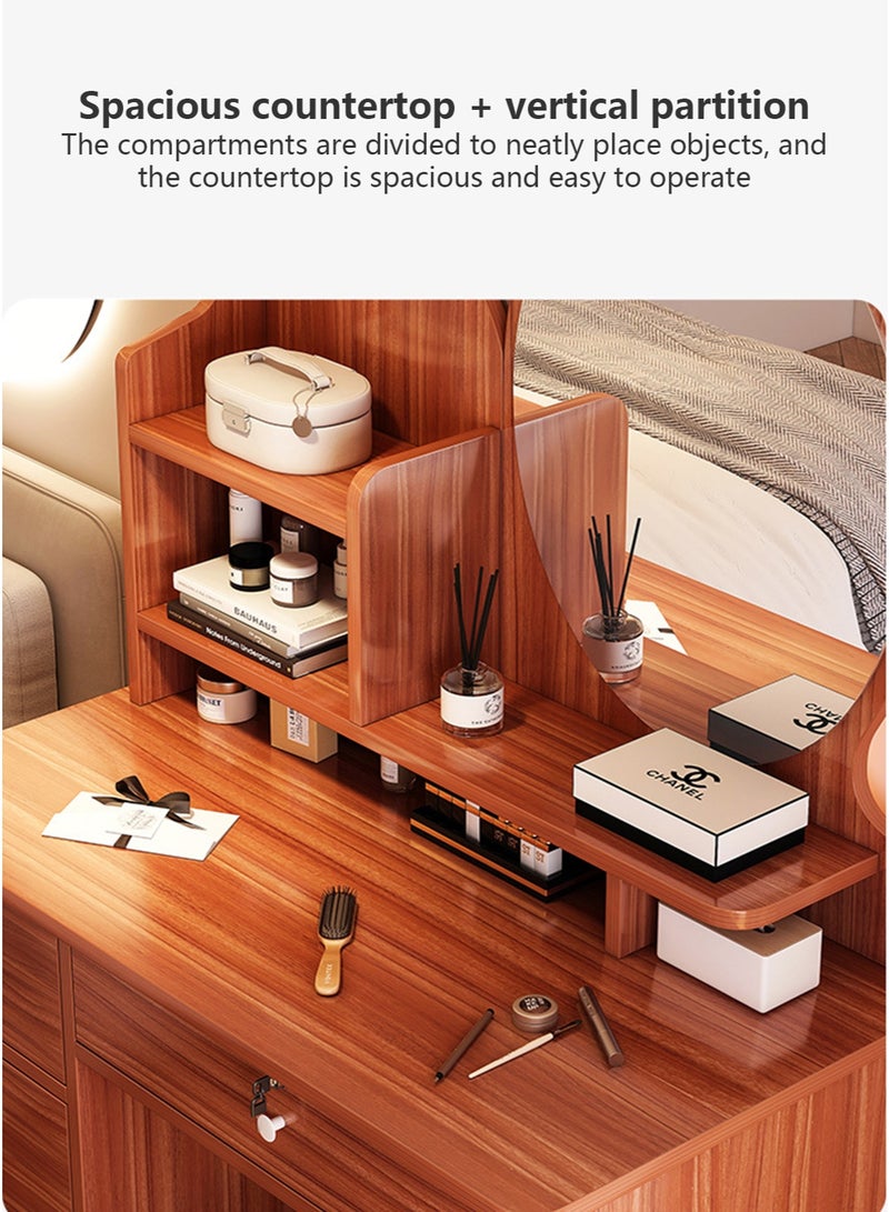 Sharpdo Light Luxury Bedroom Furniture Dressing Table, Ancient Sandalwood Dressing Table Storage Cabinet with LED Makeup Mirror and 4 Drawers for Storage  - Image 2