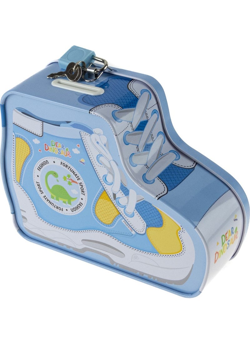Erzi - Money Box with Clock and Shoe Pattern Lock Money Box Blue - Image 1