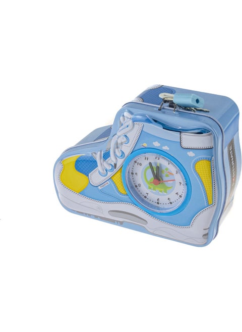 Money Box with Clock and Shoe Pattern Lock Money Box Blue