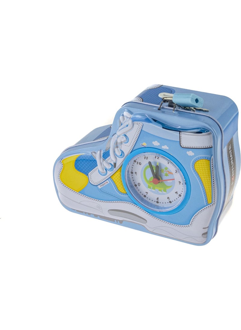 Erzi - Money Box with Clock and Shoe Pattern Lock Money Box Blue - Image 1