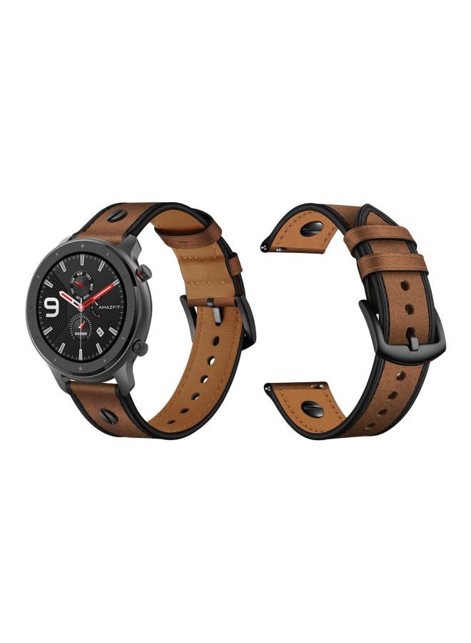 Perfii One Rivet Replacement Band For Amazfit GTR Smartwatch 47 mm Rough Brown - Image 3