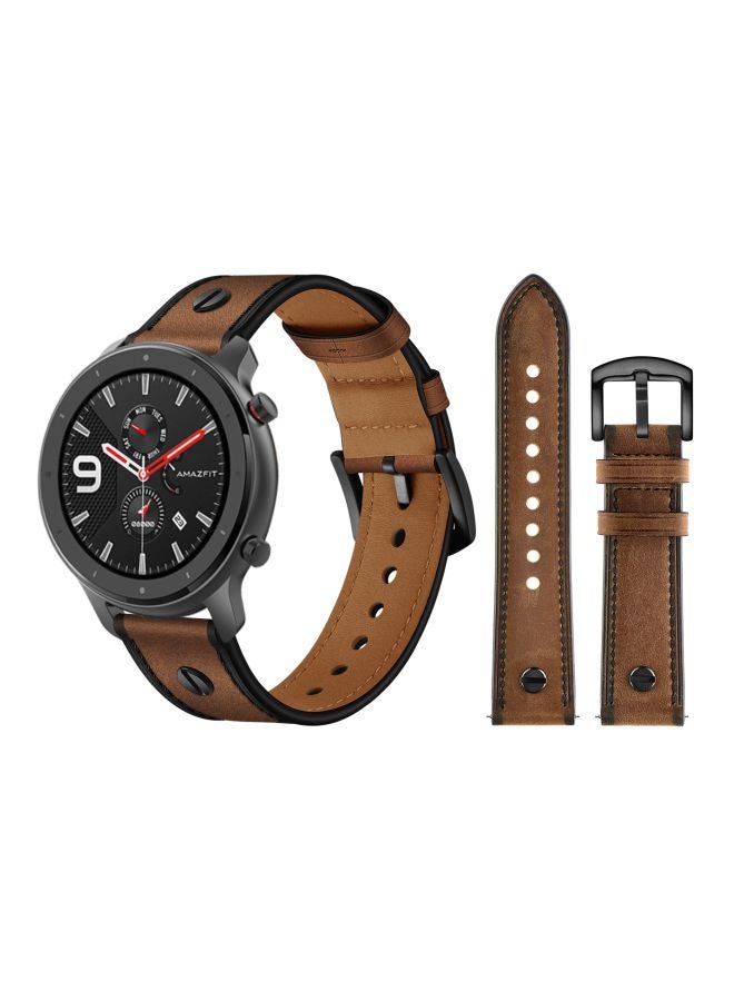 Perfii One Rivet Replacement Band For Amazfit GTR Smartwatch 47 mm Rough Brown - Image 2