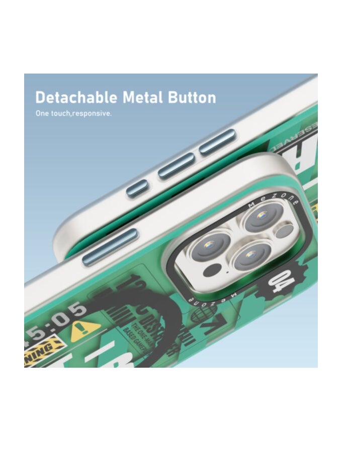 Mezone Mezone Destroyer iPhone 15 Pro MagSafe Case, Shockproof & Reinforced Corners With Airguard, Strong Magnetic Lock, Anti-Yellowing & Detachable Metal Button, Green  - Image 4
