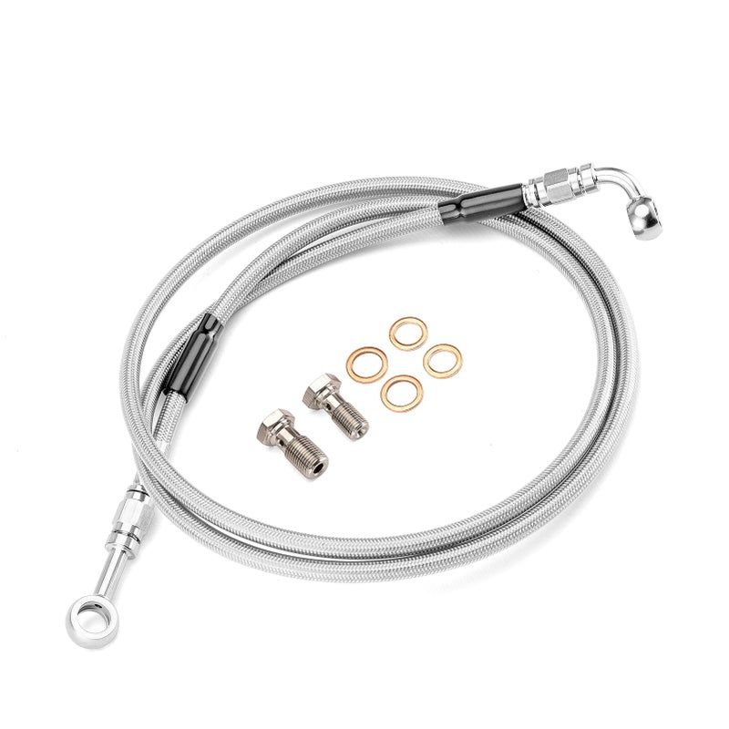 Mofun Extended Length Hydraulic Front Brake Line Kit 54 For 1618 Handlebar NonABS Compatible with Harley Dyna 19952011 Softail 20002010 Stainless Steel Chrome - Image 2