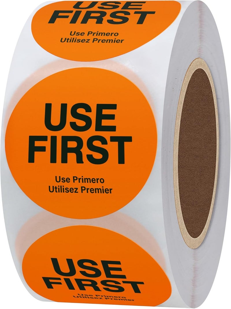 هيبسك ملصقات Hybsk USE First لخدمة الطعام في المطاعم FIFO بحجم 1.5 بوصة، إجمالي 500 ملصق لكل لفة (برتقالي) مواد مختارة واسعة - Image 1