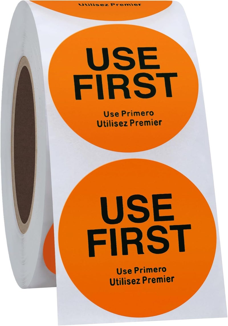 هيبسك ملصقات Hybsk USE First لخدمة الطعام في المطاعم FIFO بحجم 1.5 بوصة، إجمالي 500 ملصق لكل لفة (برتقالي) مواد مختارة واسعة - Image 4